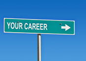 Vivid blue sky with street sign that says, Your Career