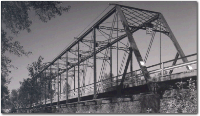 black and white picture of Flathead River Old Steel Bridge east of Kalispell