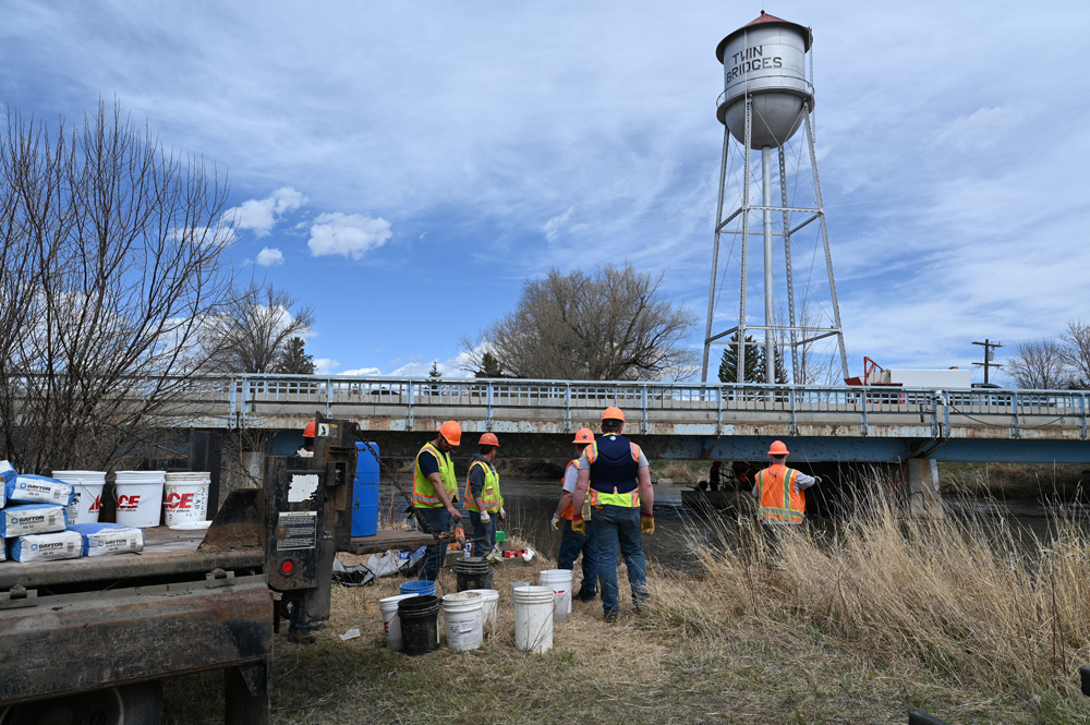 Team MDT working at the MT 41 bridge site near Twin Bridges, Mont. on Friday, April 12, 2024.