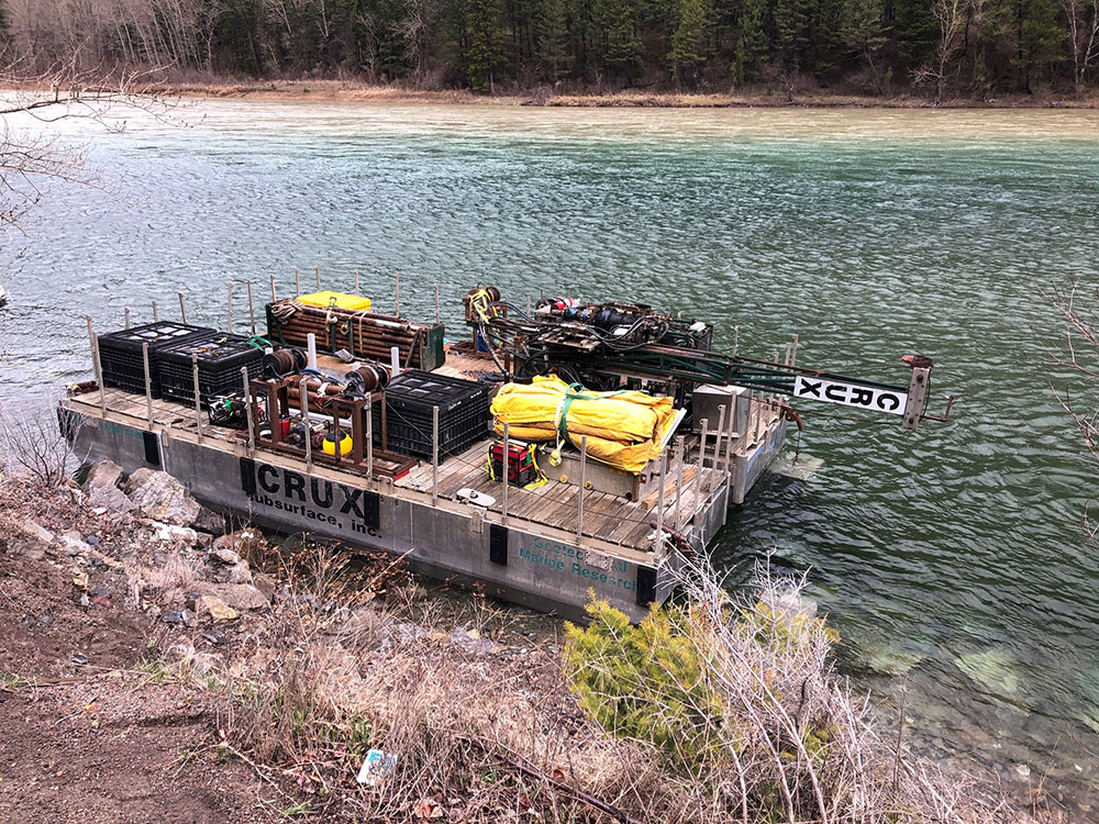 A platform on the Flathead River holding construction material Image