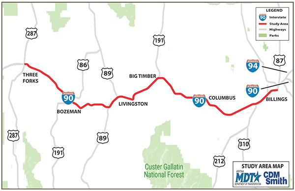 Montana I-90 Closure Study Area