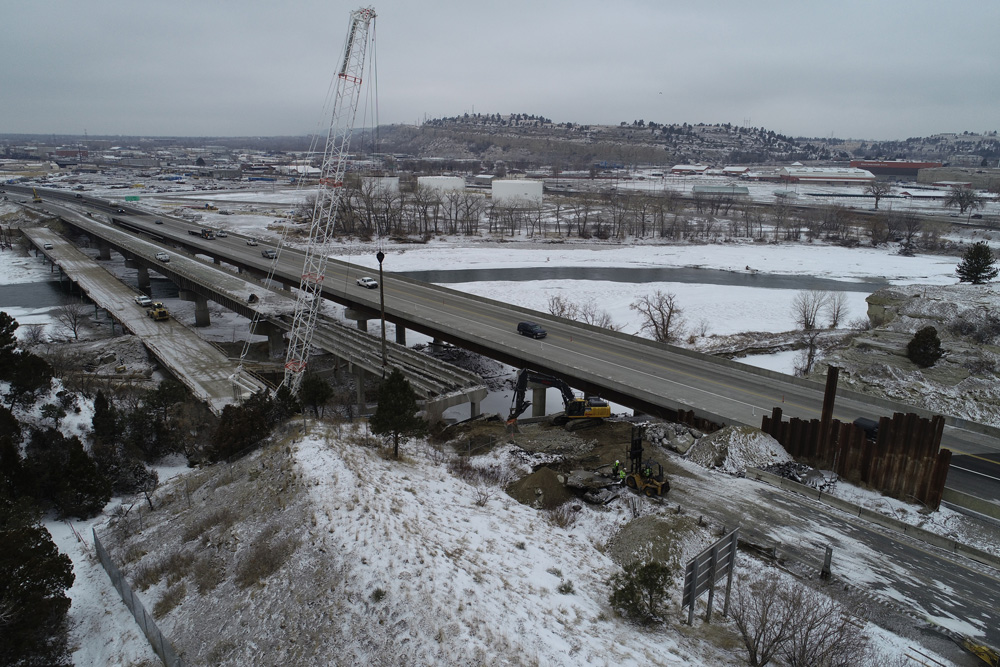 Demolition of the existing eastbound Yellowstone River bridge is underway starting at the east end