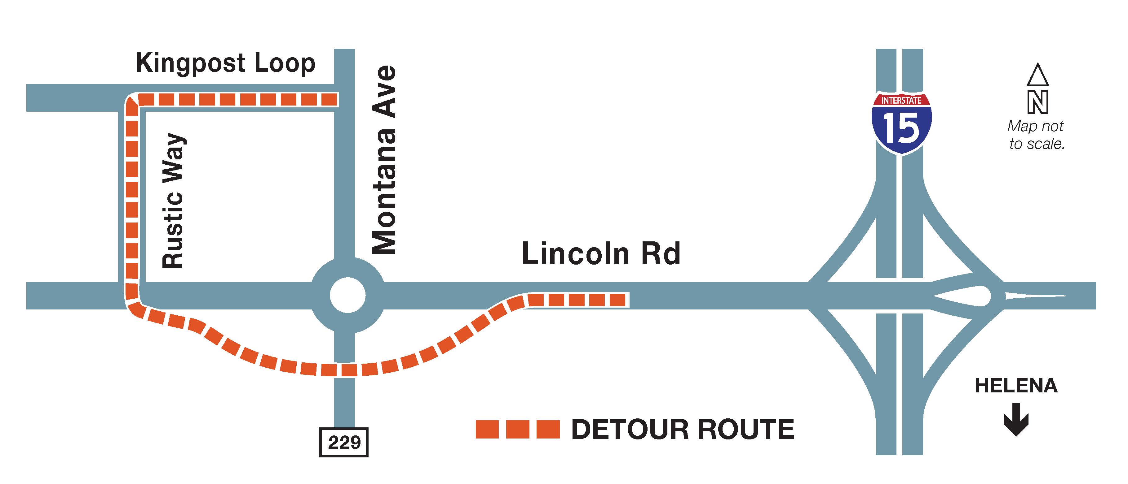 Lincoln Montana to I-15 detour line map
