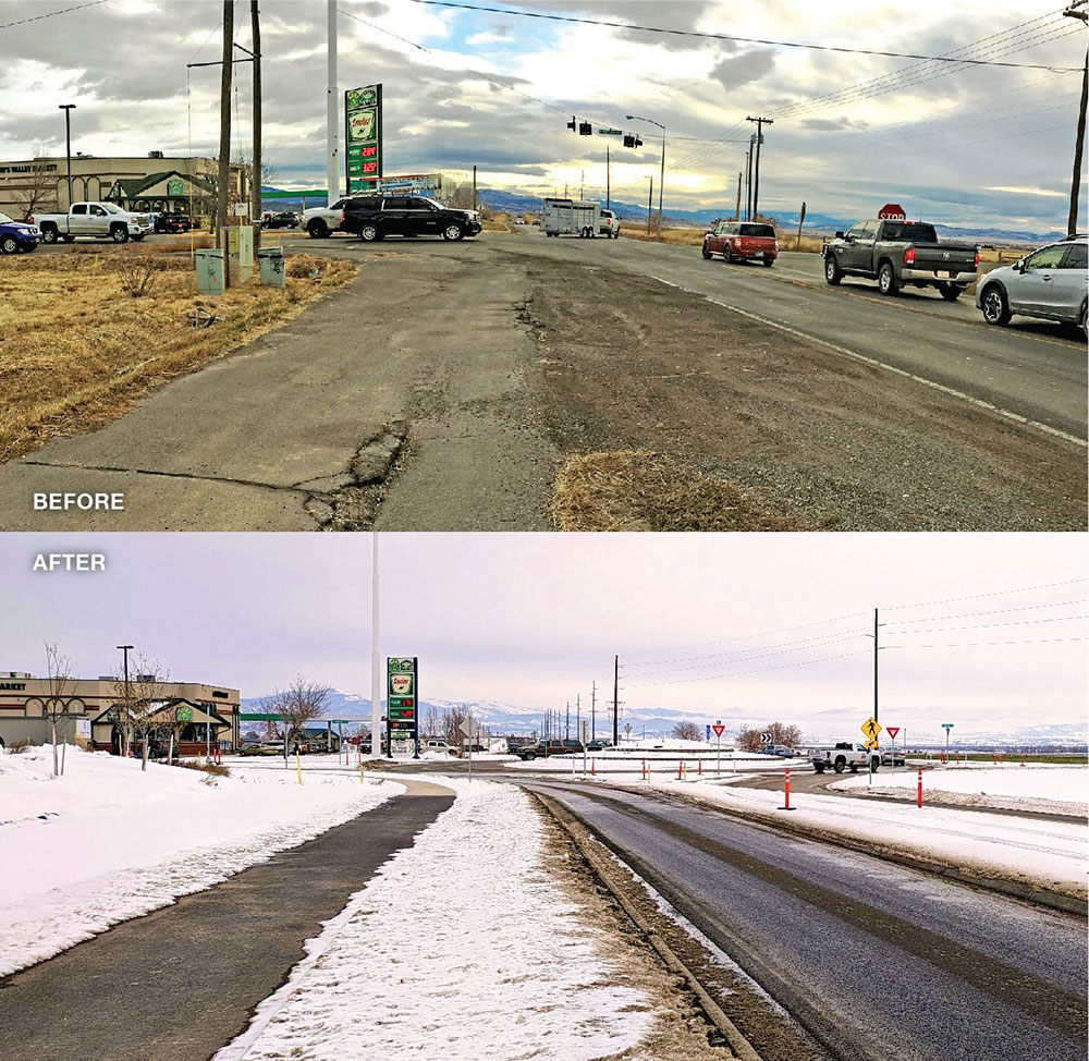 Lincoln Montana to I-15 project roundabout before and after