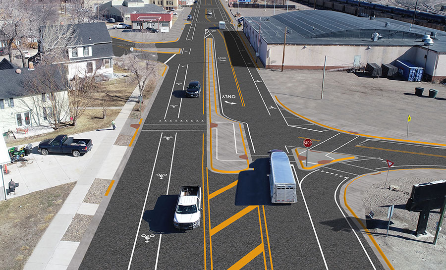 Detailed representation of Douglas Street looking north after project work is completed
