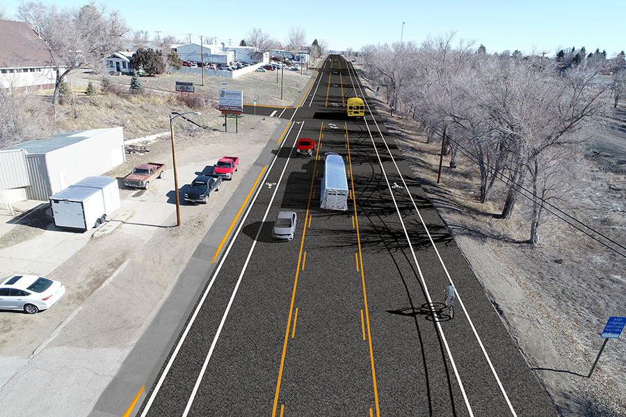 Detailed representation of Griswold Street after project work is completed, including the sidewalk extension on Merrill Avenue from Griswold to north of the I 94 interchange