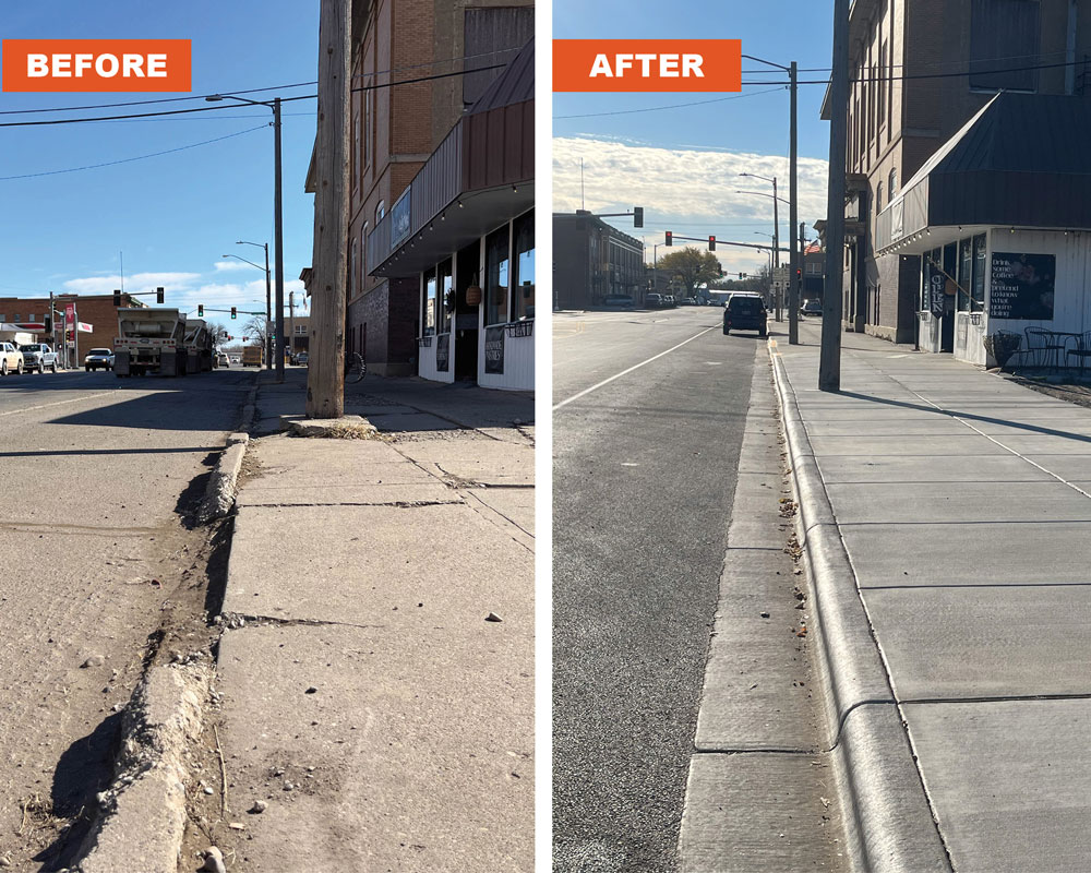 Looking south toward Pleasant Street, the photos above illustrate the roadway, sidewalk, and curb and gutter improvements along North 7th Street