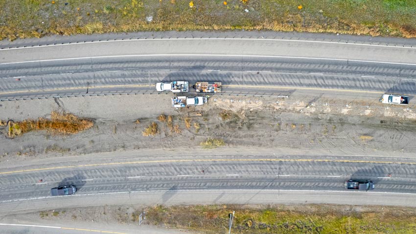 View from a drone of the MIssoula Median Cable Rail project