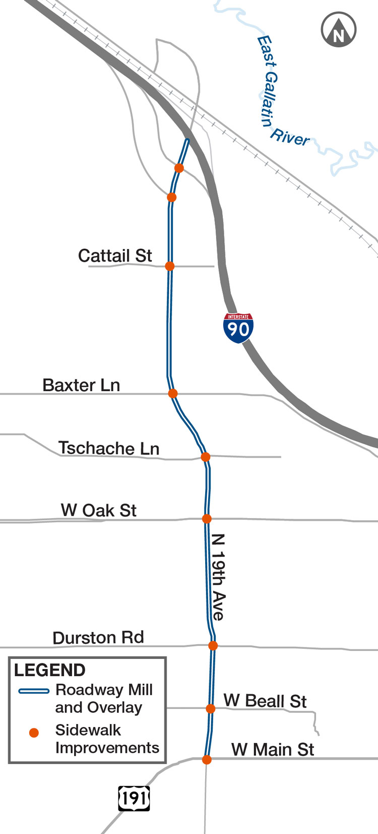 N 19th Avenue Bozeman project map