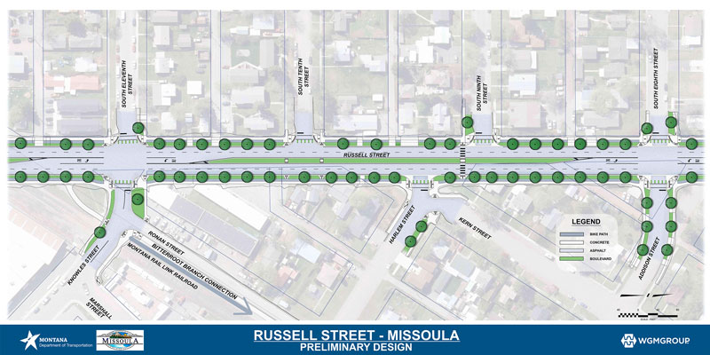 Russell Street design from Eleventh Street to Eighth Street.