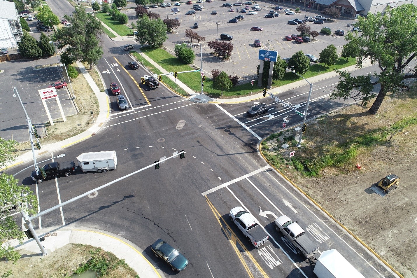 An aerial view of the reconstructed intersection of Central Avenue with 6th Street West.