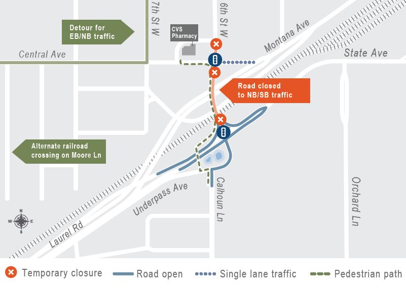Temporary closure and suggested detour map