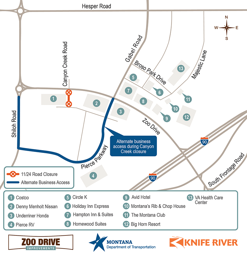 Map of the Zoo Drive corridor, showing the location of an upcoming closure.