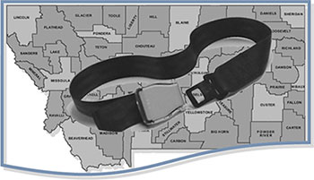 Seatbelt image on top of Montana state county map