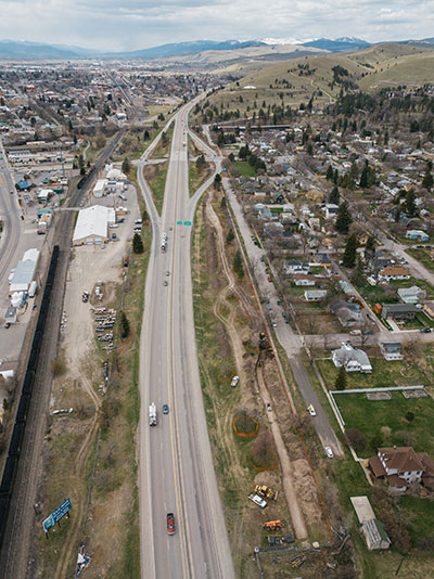 Image of Interstate 90 near Missoula, Montana.