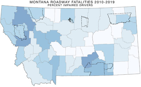 Montana Roadway Fatalities map