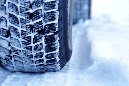 closeup of tires on snow